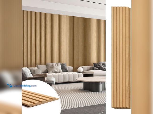 Lot 49-5543566 - Art3d 6-Piece Wood Slat Panels for Stylish Interior Decor and Ceiling Decoration, MDF 3D Textured Pa...
