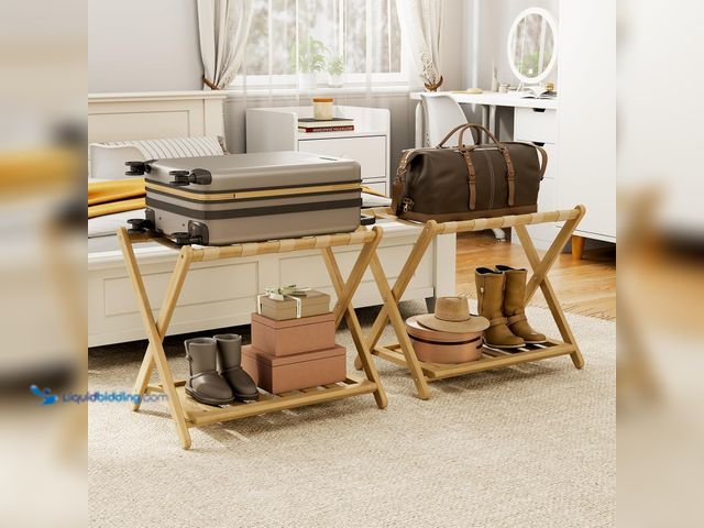 Lot 49-3528321 - oakvivo Fully Assembled Luggage Racks Pack of 2,  Folding Luggage Rack Stand for Guest Room, , Suitc...