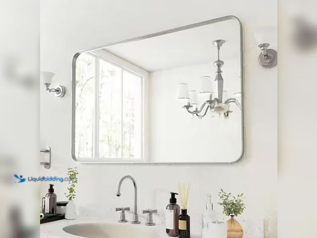 Lot 49-2006154 - TOOLKISS 48 in. W x 32 in. H Rectangular Aluminum Framed Wall Bathroom Vanity Mirror in Silver, Mode...