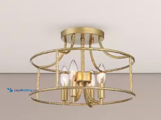 Lot 49-2025040 - Hampton Bay Silversadge 14 in. 4-Light Vintage Gold Hammered Metal Semi- Flush Mount, Model # 687764...