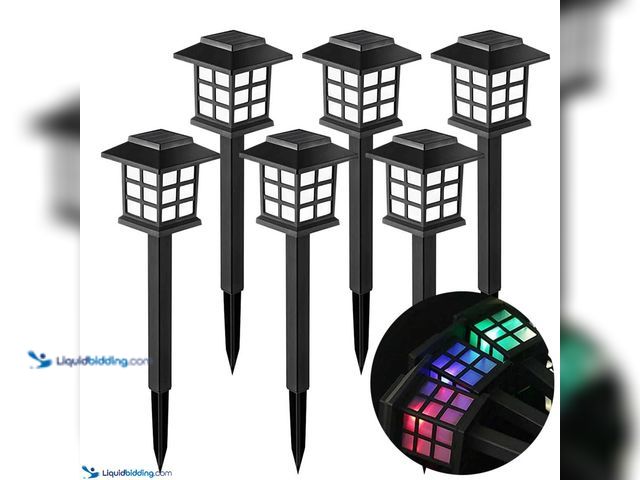 Lot 49-5388217 - Lot of 6 Solar LED Pathway/Landscaping Lights Black Shell with Multi-Colored Lights - NEW - Featurin...
