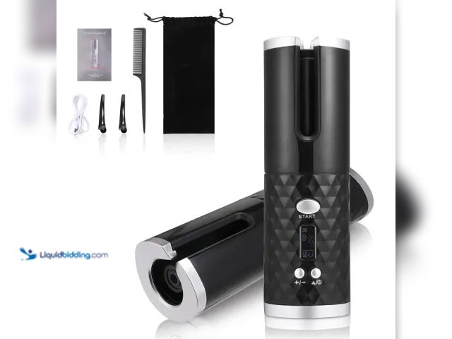 Lot 49-1817318 - Cordless Automatic Rotating Hair Curler Curling Iron Black with Silver - NEW - 60 minute Cordless &a...