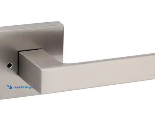 Lot 49-3472119 - Kwikset Singapore Square Satin Nickel Bed/Bath Door Handle with Microband and Lock Model # 730SAL 15...