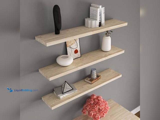 Lot 49-5539852 - HARDWOOD REFLECTIONS 10 in. W x 36 in. D Unfinished Hevea Floating Decorative Wall Shelf. Model # 15...