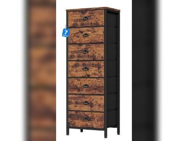 Lot 49-1911396 - New Furnulem BODFC6TX6V Rustic chest of drawers Furnulem Bedroom Dresser with 7 Drawers, Tall Indust...