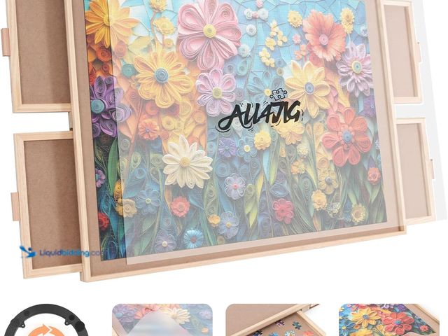 Lot 49-5546601 - ALL4JIG 1500 Piece Rotating Puzzle Board with 4 Drawer 24.92"x33.58"Portable Wooden Jigsaw Puzzle Ta...