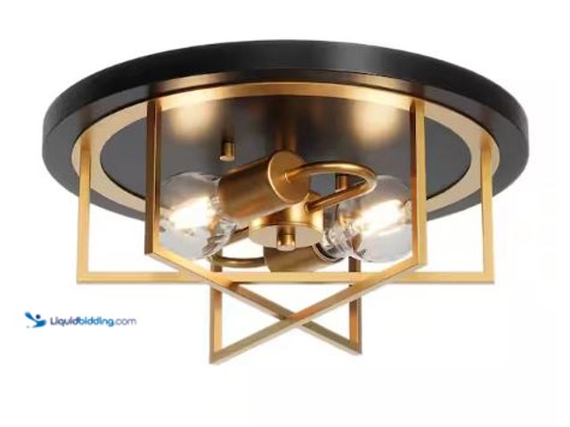 Lot 49-1625417 - BYBLIGHT 13 in. Modern 2-Light Black and Gold Flush Mount Ceiling Light for Entryway, Bedroom, Kitch...