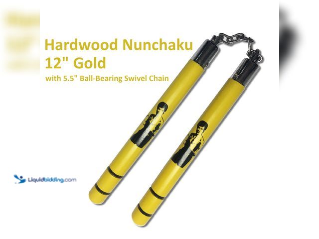 Lot 49-3430617 - Hardwood Nunchaku 12"  Gold - NEW - These nunchucks have 12" handles with an approximate diameter of...