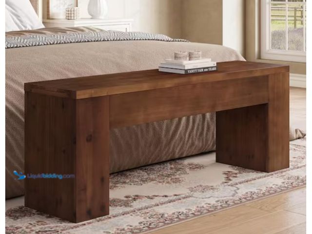 Lot 49-1571088 - BYBLIGHT Brown Rectangle Solid Wood 47.24 in. Bed Bench, Farmhouse Entryway Bench Indoor for Foyer, ...