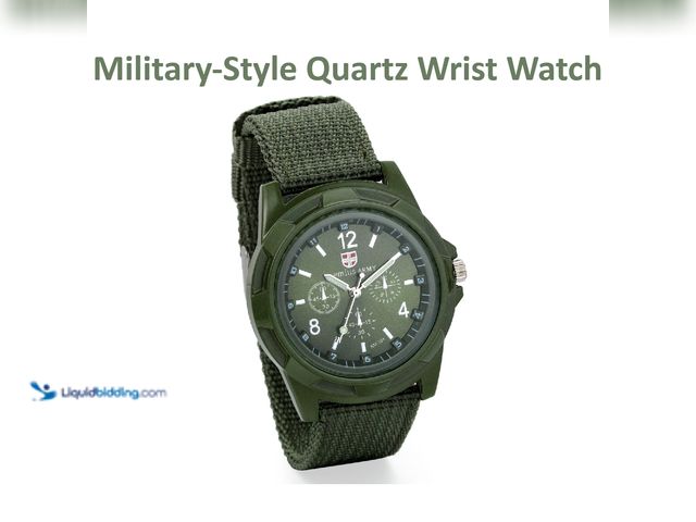 Lot 49-1820436 - Military-Style Men's Quarts Wrist Watch with Canvas Band Green Face with Green Band - NEW - Classic ...