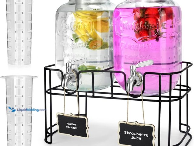 Lot 49-3511749 - 1 Gallon Glass Drink Dispensers For Parties 2PACK.Beverage Dispenser,Glass Drink Dispenser With Stan...