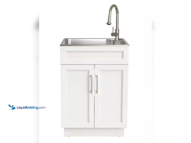 Lot 49-1516586 - Glacier Bay 24 in. W x 21 in. D x 51 in. H Drop-In Stainless Steel Laundry Sink with Faucet and Cabi...