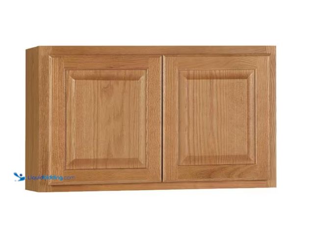 Lot 49-1563490 - Hampton Bay Hampton 30 in. W x 12 in. D x 18 in. H Assembled Wall Bridge Cabinet in Medium Oak, Mode...