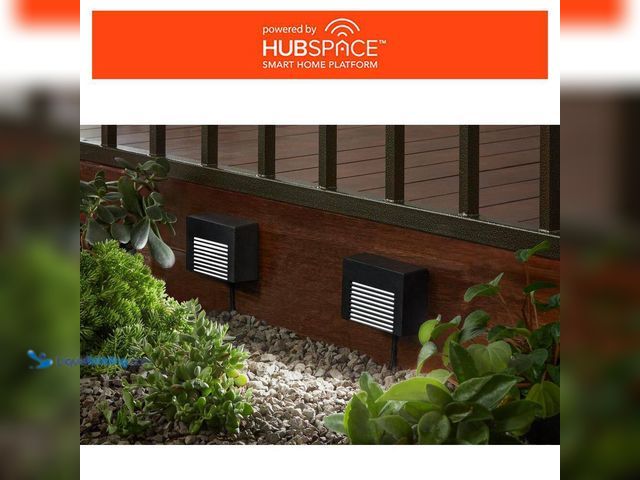 Lot 49-5541703 - 50 Lumen 2.83 in. Low Voltage Black RGB Integrated LED Hardwired Smart Deck Rail Light Powered by Hu...