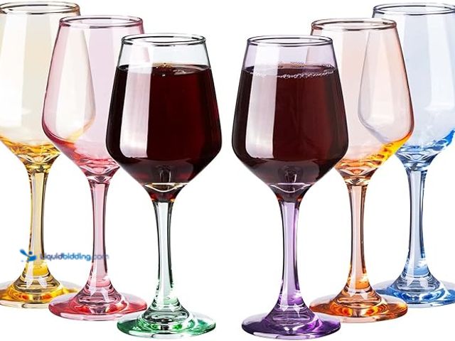 Lot 49-3482757 - SUNNOW 12 Ounce Multicolor Crystal Wine Glass, for Home Dinning, Bar and Party, Set of 6 Model #B0BD...