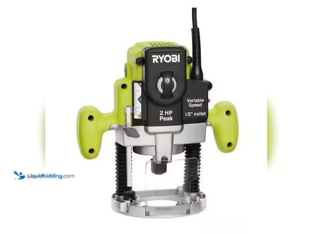 Lot 49-1569776 - RYOBI 10 Amp 2 HP Plunge Base Corded Router, Model # RE180PL1G, Slightly used, Works.  Ref#HD0121