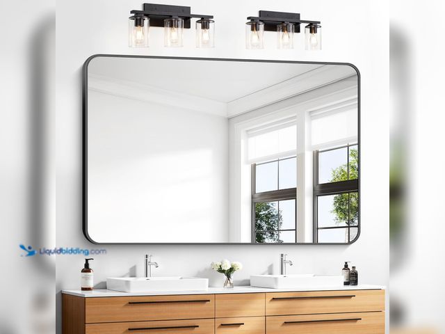 Lot 49-5485774 - 55x36 inch Bathroom Mirror,Black Rectangle Mirror,Wall Mounted Bathroom Frame Vanity Mirror with Rou...