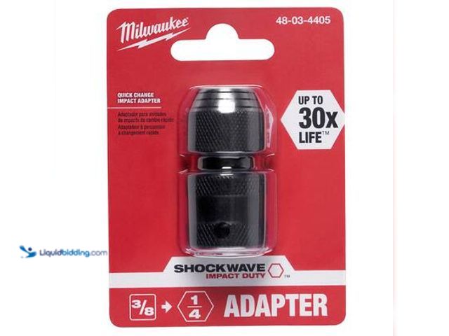 Lot 49-3565716 - Milwaukee 3/8 in. Square x 1/4 in. Hex Shockwave Impact Adapter. Model # 48-03-4405. Unused
