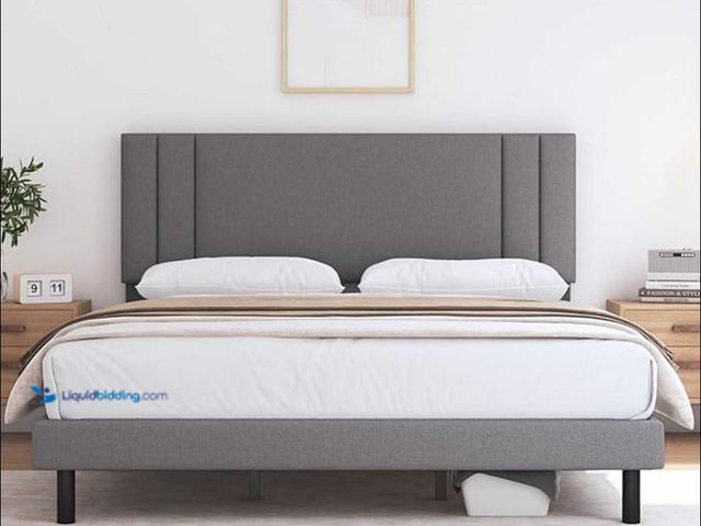 Lot 49-5396370 - Queen Size Bed Frame with Headboard, Upholstered Platform Bed, Item is New in box. Please note it ma...