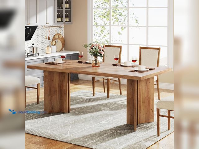 Lot 49-3534622 - Tribesigns 63-inch Dining Table for 4-6, Farmhouse Kitchen Table with Large Tabletop, Rectangular Di...