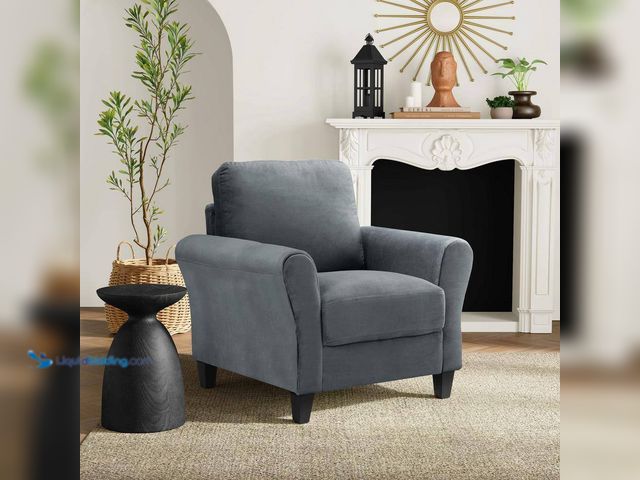 Lot 49-5512393 - Lifestyle Solutions Wesley Dark Grey Microfiber with Round Arm Chair. Model # CCWENKS1M26DGRA, Unuse...