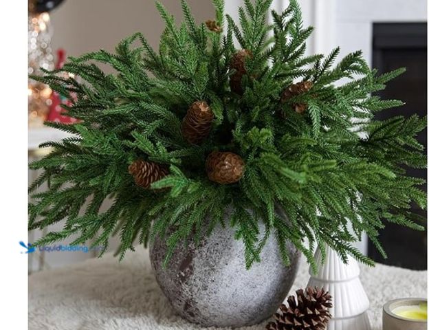 Lot 49-3471545 - (2) Artificial Christmas Norfolk Pine Stems Branches for Vases,12 Bundles Faux Pine Branches  with 5...