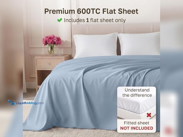 Lot 49-5539624 - California Design Den Queen Size Flat Sheet Only - 100% Cotton, 600 Thread Count, 1 Piece Top Sheet,...
