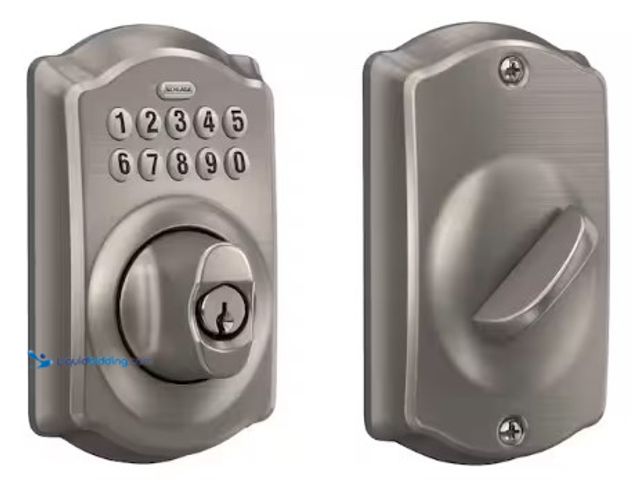 Lot 49-3612935 - Schlage Camelot Satin Nickel Electronic Keypad Deadbolt, Model # BE365 V CAM 619, Slightly used, Has...