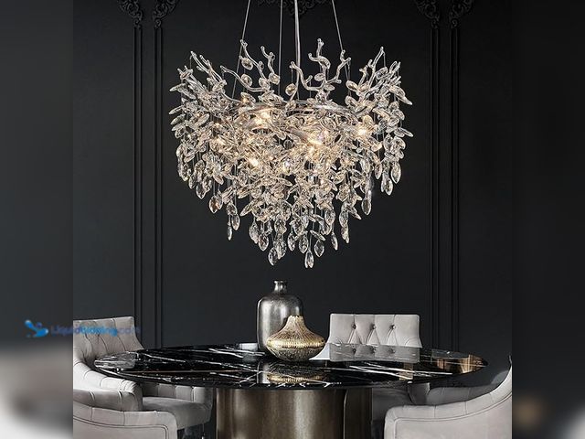 Lot 49-1570343 - witkey Modern Crystal Chandelier for Dining Room, 23.62" Chrome Tree Branch Chandeliers, 8-Light Lux...