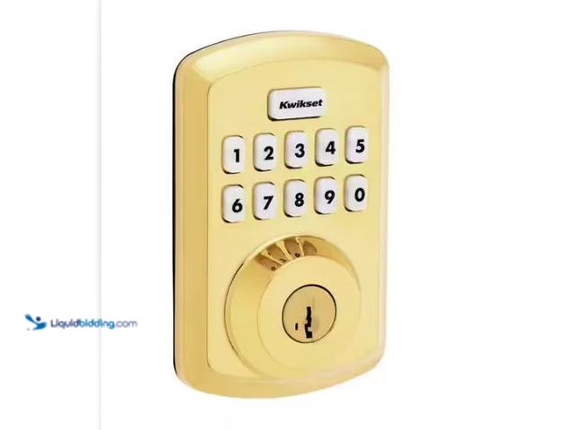 Lot 49-1573169 - Kwikset Powerbolt 250 10-Button Keypad Lifetime Polished Brass Transitional Electronic Deadbolt Door...