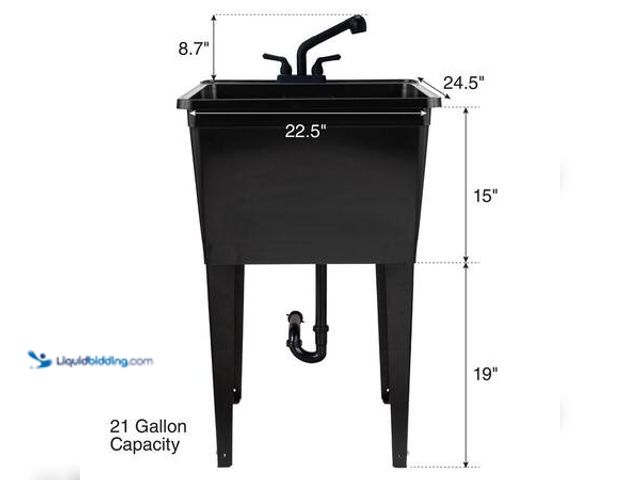 Lot 49-5554203 - Glacier Bay 24.5 in. D x 22.5 in. W Freestanding Laundry/Utility Sink in Black with Black Pullout Fa...