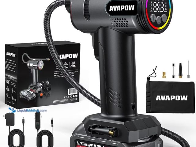 Lot 49-1623959 - AVAPOW T12 Portable Tire Inflator, 160 PSI Cordless Dual Power Air Compressor with Rechargeable Batt...