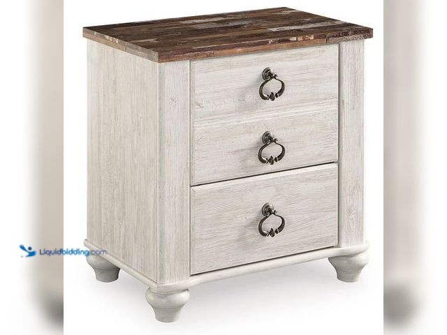 Lot 49-3637889 - Willowton 2-Drawer USB Charging Nightstand, 24"W x 26"H x 16"D, Model # B267-92,  New.   Ref#PA0925