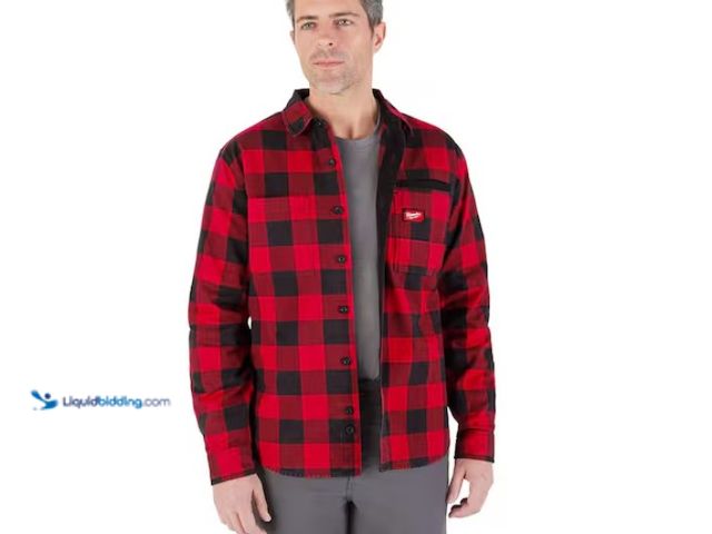 Lot 49-1567880 - Milwaukee Men's Medium Red GRIDIRON Flannel Shirt, 100% cotton, heavyweight fabric, Canvas-reinforce...