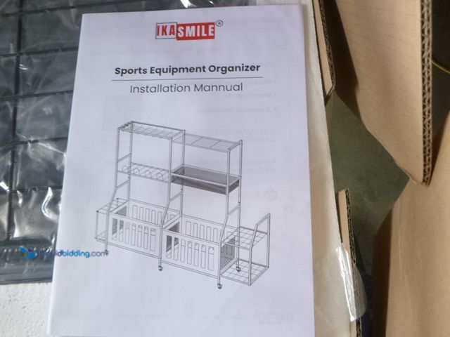 Lot 49-1519139 - Ikasmile garage sports equipment organizer ball storage rack rolling sports ball storage cart black ...