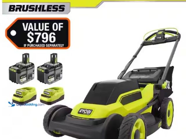 Lot 49-3631285 - RYOBI ONE+ HP 18V Brushless 20 in. Cordless Battery Walk Behind Self-Propelled Lawn Mower w/ (2) 6.0...