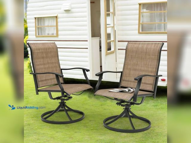 Lot 49-2000677 - Nuu Garden unused. 2-Piece Swivel Steel Sling Outdoor Patio Dining Chairs, Brown, Model # DS002S,  u...