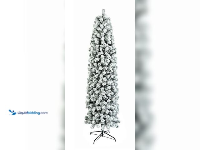 Lot 49-1543763 - Ktaxon 7.5FT Slim Christmas Tree, Pencil Flocked Artificial Tree with 641 Tips, Green and White Mode...