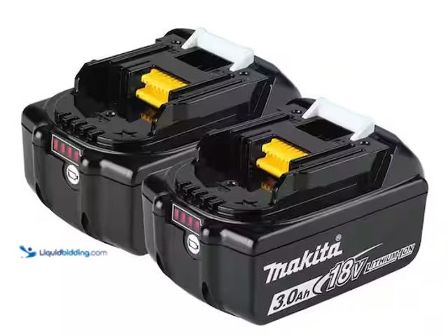 Lot 49-3639317 - (2-Pack) Makita 18V LXT Lithium-Ion High Capacity Battery Pack 3.0Ah with Fuel Gauge, Model: BL1830B...