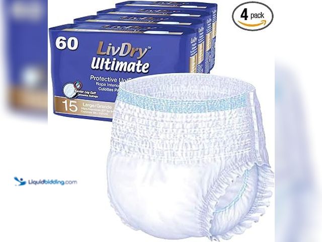 Lot 49-2025405 - (60-Pack) LivDry Large Ultimate Adult Incontinence Underwear, High Absorbency, Leak Cuff Protection,...