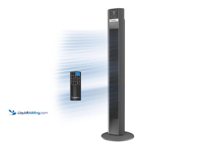 Lot 49-5552645 - Lasko
48 in. 12-Speed Oscillating Tower Fan in Gray, Quiet Operation, DC Motor, Remote Control and ...