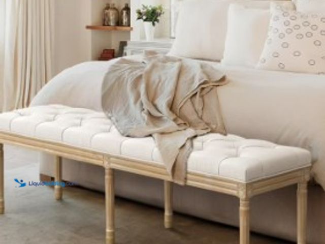 Lot 49-5459828 - 60'' End of Bed Bench, Vintage Upholstered Bench for Entryway, Beige (color may differ from fac phot...