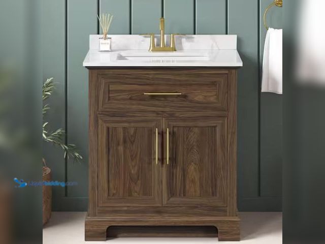 Lot 49-1623583 - Home Decorators Collection Doveton 30 in. Single Sink Freestanding Dark Walnut Bath Vanity with Whit...