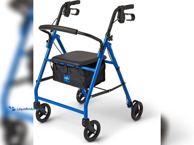 Lot 49-5408637 - Medline Steel Rollator Walker for Adult Mobility Impairment, Blue, 350 lb. Weight Capacity, 6” Wheel...