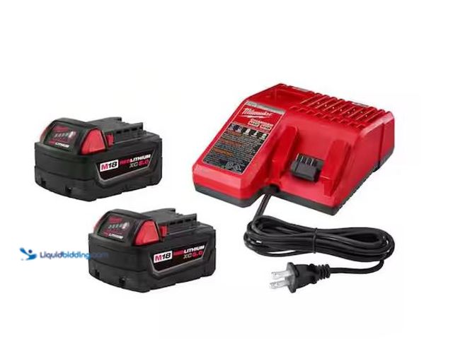 Lot 49-1576803 - Milwaukee M18 18-Volt Lithium-Ion XC Starter Kit with Two 5.0Ah Batteries and Charger Model # 48-59-...