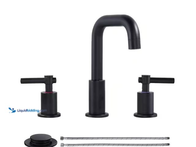 Lot 49-1515902 - WOWOW 3 Hole 8 in. Widespread Double Handle High Arc Bathroom Faucet with Drain Kit Included and Sup...