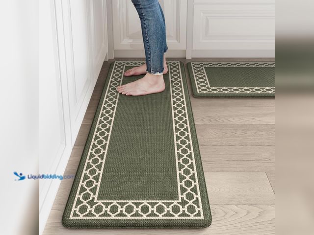 Lot 49-5413406 - LEEVAN Anti-Fatigue Mats - Non-Slip, Cushioned Kitchen Floor Mats, 2-Piece Olive Green Memory Foam S...
