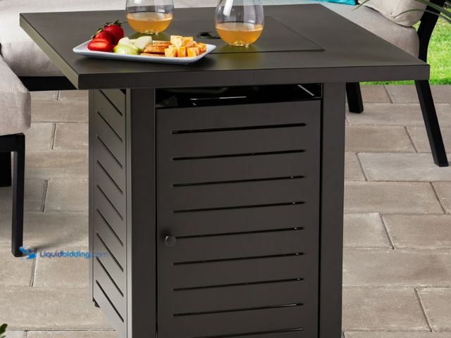 Lot 49-1625856 - Mainstays 28-Inch Square Propane Fire Pit Table with Convertible Metal Lid, 50,000 BTU, Hidden Tank ...