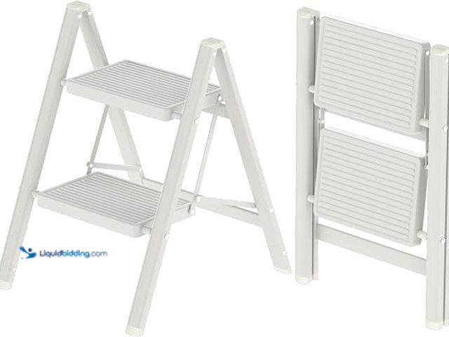 Lot 49-1623910 - 3 Step Ladder, Folding Step Stool with Anti-Slip Wide Pedal, Anti-Slip Feet, Sturdiest Steel Constru...