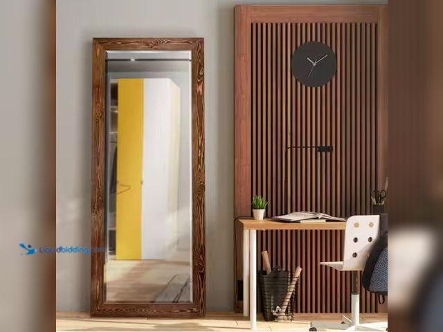 Lot 49-1578178 - Wexford Home 25 in. W x 61 in. H Framed Rectangle Beveled Edge Wood Full Length Mirror in Maple, Mod...